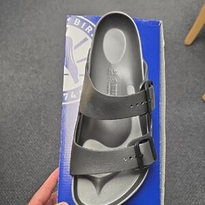 Birkenstock EVA Arizona Metallic Gray Slide Sandals